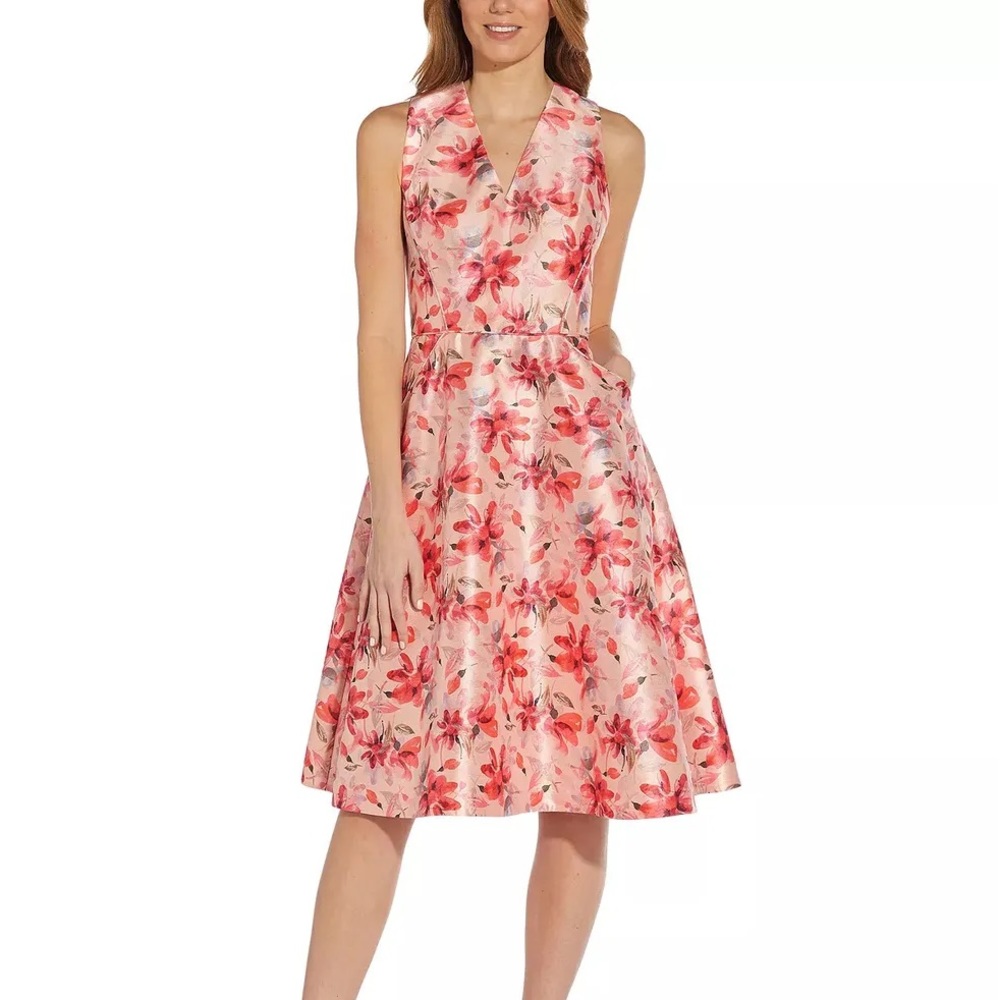 Adrianna Papell Dress Size 0 Blush Pink Floral Fit & Flare Cocktail NWT